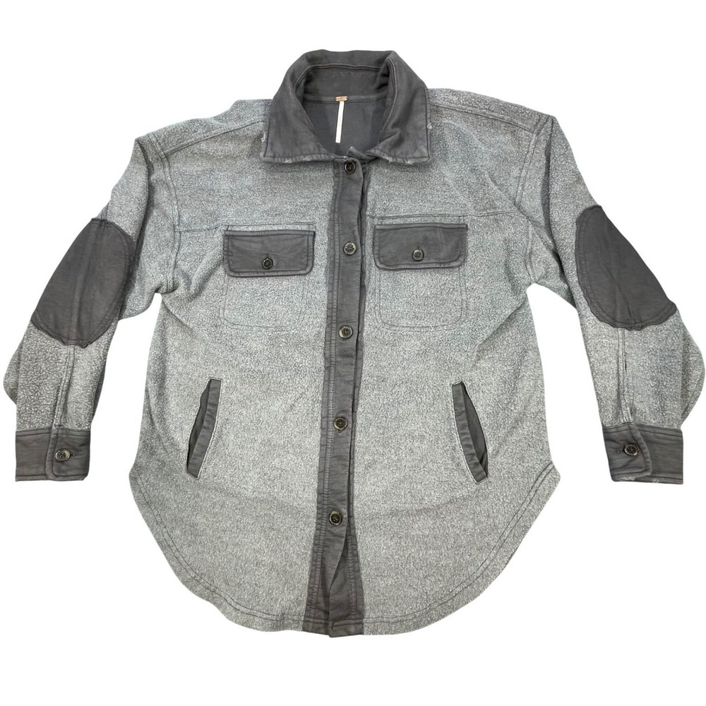 Free People Grey Ruby Fleece Elbow Patch Shacket Jacket Women Small